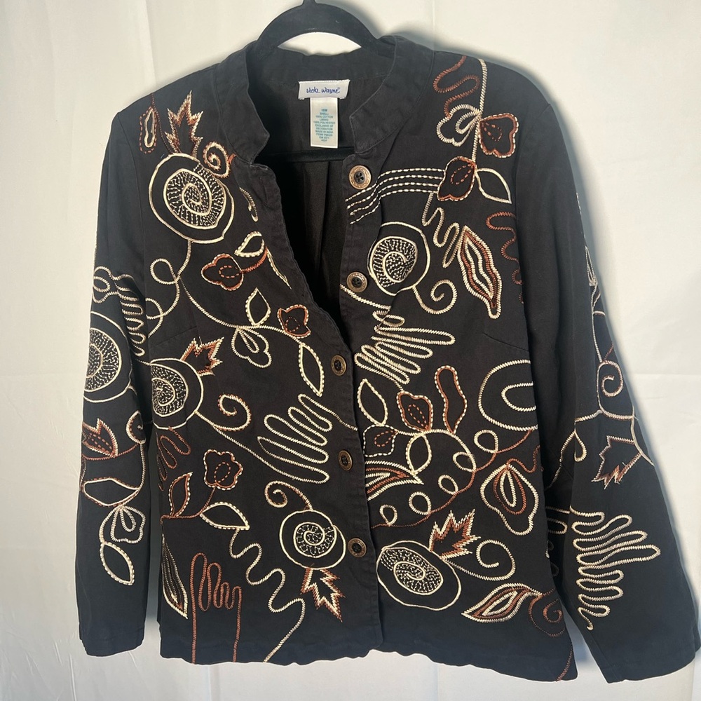Vintage Vicki Wayne Jacket Artisan Embroidered Eclectic 100% Cotton - size 16 - Picture 4 of 9
